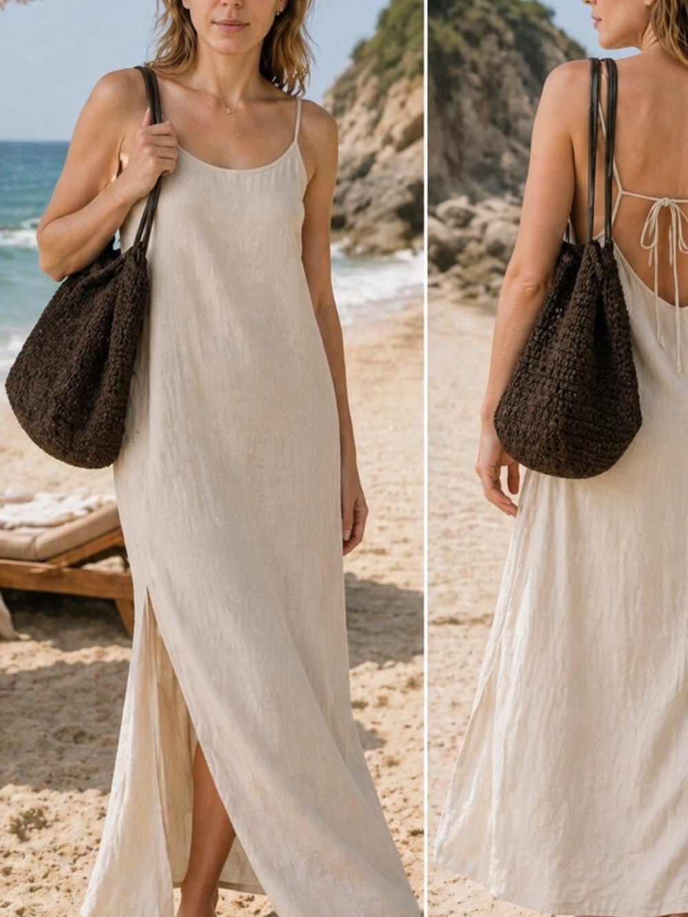 Zara Chocolate Brown Crochet Beach Tote with Leather Straps and Large Wallet - Picture 2 of 5